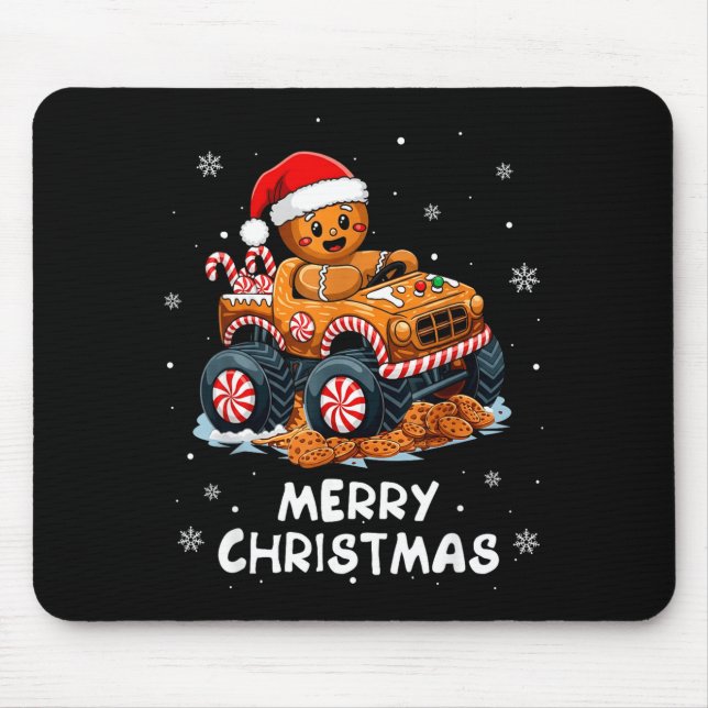 Monster Truck Gingerbread Man Funny Merry Christma Mouse Pad (Front)