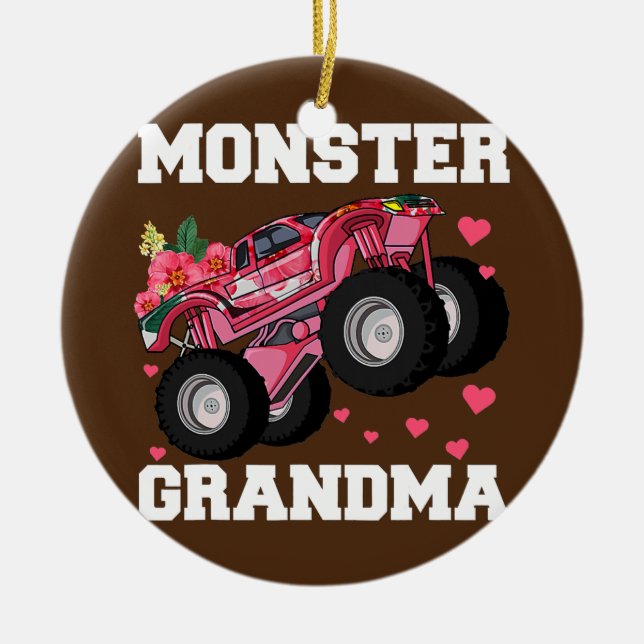 Monster Truck Grandma Floral Birthday Boy Grandma Ceramic Tree Decoration (Front)