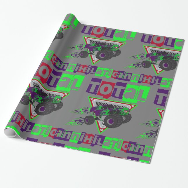 monster truck hard core cool wrapping paper (Unrolled)