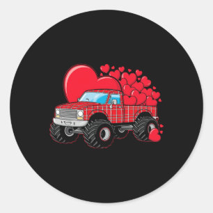 Monster Truck Hearts Plaid For Men Boys Girls Vale Classic Round Sticker