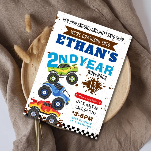 Monster Truck Invitation Monster Truck Birthday (MONSTER TRUCK BIRTHDAY INVITATION, REV YOUR ENGINES AND SHIFT INTO GEAR)