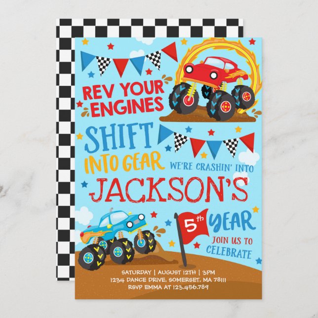 Monster Truck Invitation Monster Truck Birthday (Front/Back)