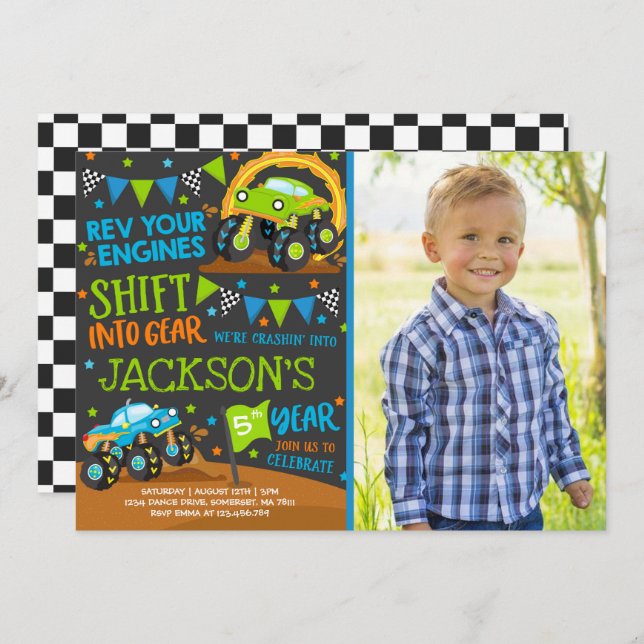 Monster Truck Invitation Monster Truck Birthday (Front/Back)