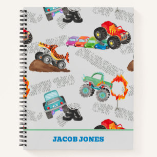 Monster Truck Jam Watercolor Cars Kids Notebook