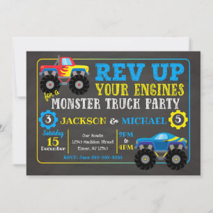 Monster Truck Joint Birthday Invitation
