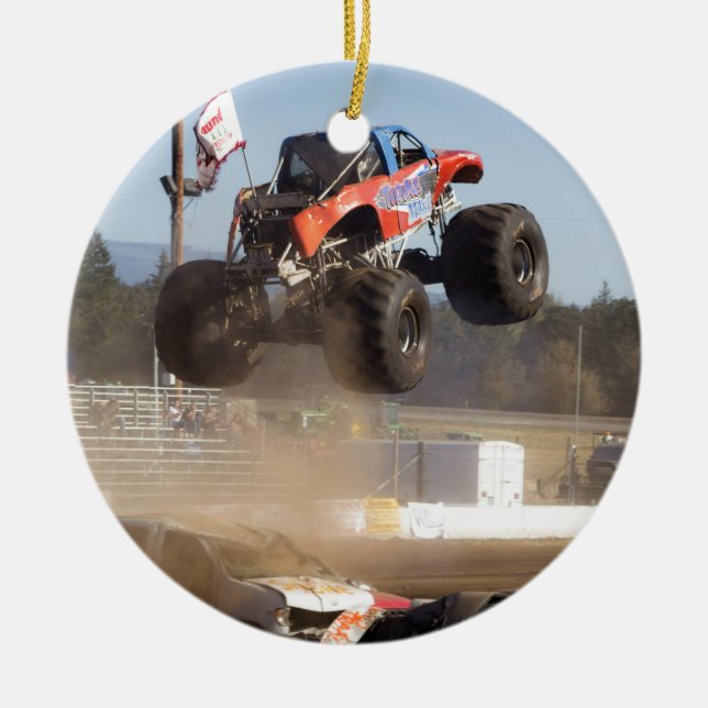 Monster Truck Jumping Ceramic Tree Decoration (Front)