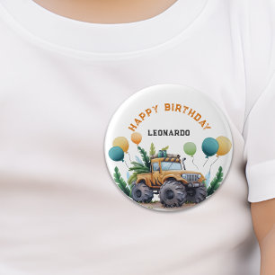 Monster Truck Jungle Safari Happy Birthday 3 Cm Round Badge