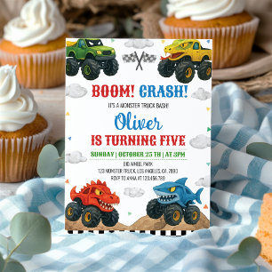 Monster Truck Kids Birthday Invitation Boom Crash