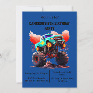 Monster Truck Kids Birthday Party Invitation
