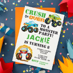 Monster Truck Kids Birthday Party Invitation<br><div class="desc">Monster Truck Kids Birthday Party - Start your engines and crush on over to a monster truck party! It all ramps up with this awesome heavy duty invitation. Featuring tough monster trucks on a chalkboard background. The back of the card features tyre marks on concrete. No crazy stunts, just the...</div>