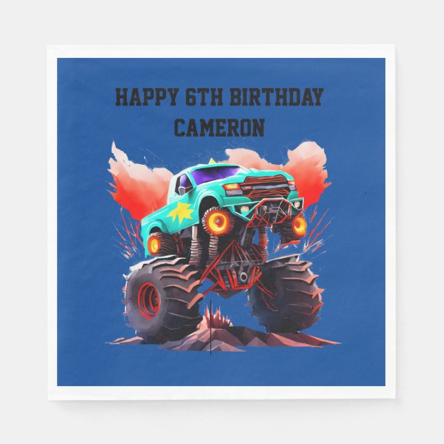 Monster Truck Kids Birthday Party Invitation Napkin (Front)