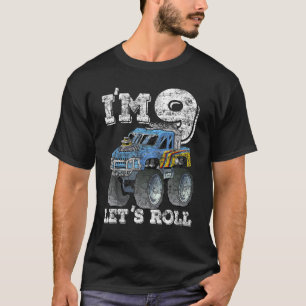 Monster Truck Kids Tee I'm 9 Let's Roll 9th Birthd