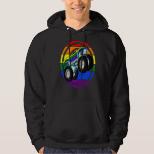 Monster Truck Lgbt Q Retro Rainbow Flag Gay Pride Hoodie