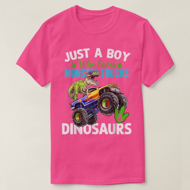 Monster Truck Lover Boy Funny Dinosaur On The Truc T-Shirt (Design Front)
