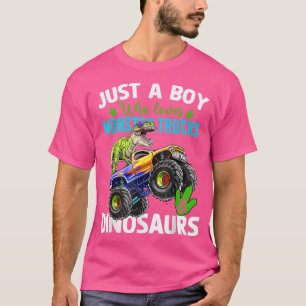 Monster Truck Lover Boy Funny Dinosaur On The Truc T-Shirt