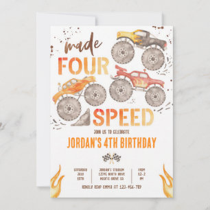 Monster Truck Made Four Speed 4th Birthday Invitation