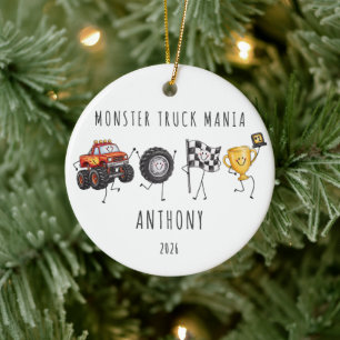 Monster Truck Mania Personalised Kids Ceramic Tree Decoration