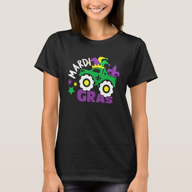 Monster Truck Mardi Gras Jester Hat Funny Carnival T-Shirt (Front)