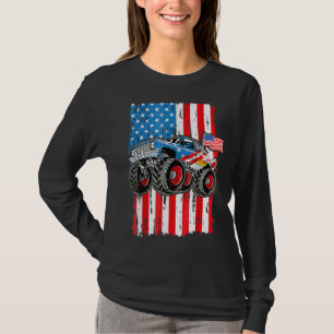 Monster Truck Men Boys Usa Flag 4th Of July T-Shirt