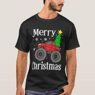 Monster Truck Merry Christmas Tree Kids Boys  T-Shirt