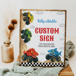 Monster Truck Modern Kids Birthday Table Sign
