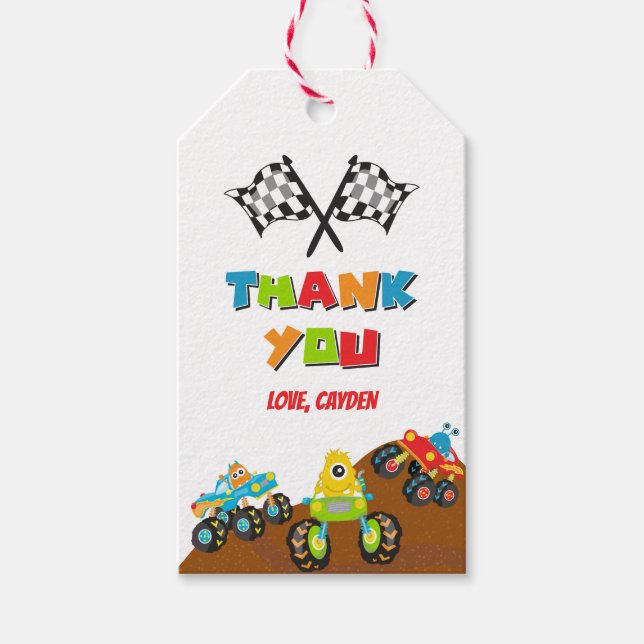 Monster Truck monsters birthday Gift Tags (Front)