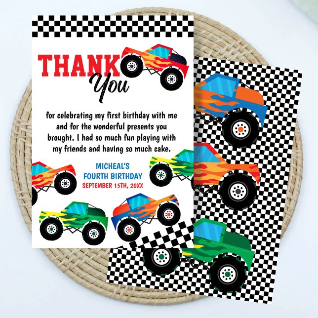 Monster Truck Need Four Speed Birthday Thank You Card (Creator Uploaded)
