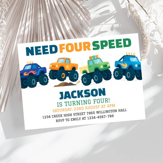 Monster Truck Need Four Speed Racing Birthday Invitation (Creator Uploaded)