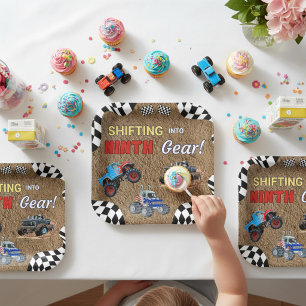 Monster Truck Ninth Birthday Shifting Into Gear Paper Plate