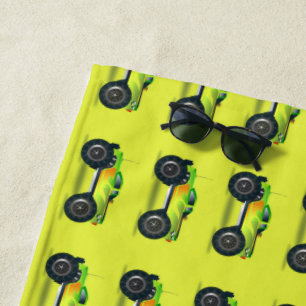 Monster truck on lime green beach towel