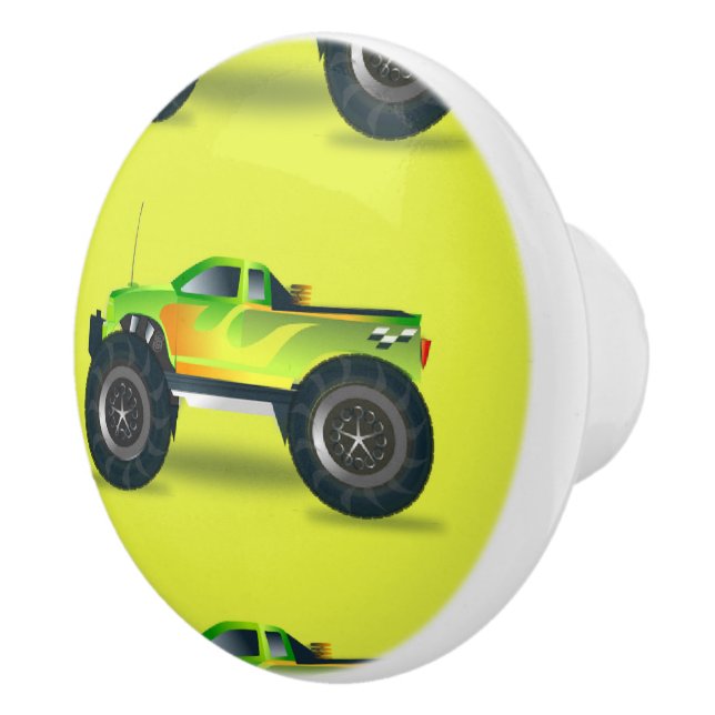 Monster truck on lime green ceramic knob (Right)