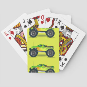Monster truck on lime green playing cards