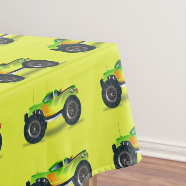 Monster truck on lime green tablecloth (In Situ)