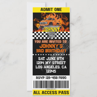 Monster Truck Orange Flames Invite