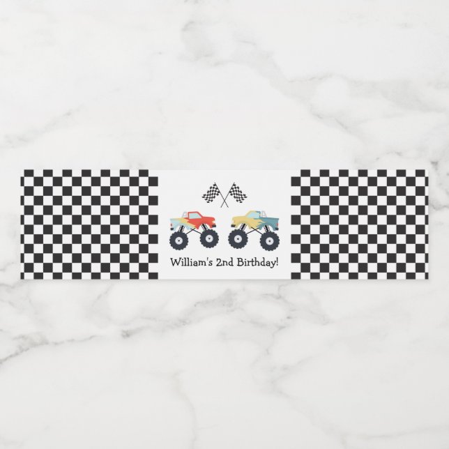 Monster Truck Party Water Bottle Label (Single Label)