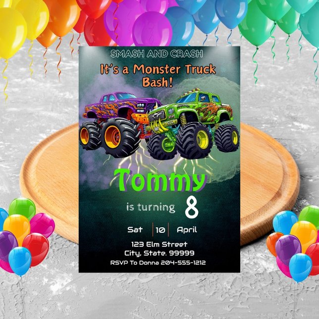 Monster Truck Personalised Birthday Party  Invitation (Creator Uploaded)