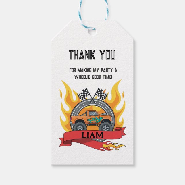Monster Truck Personalized Birthday Gift Tag (Front)