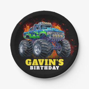 Monster Truck Personalized Birthday Party Paper Plate