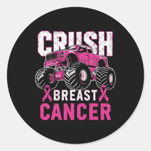 Monster Truck Pink Breast Cancer Awareness Kids To Classic Round Sticker