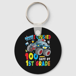 Monster Truck Police Car 100 Days Of School 1st Gr Key Ring