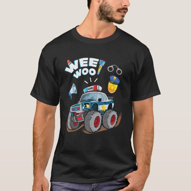Monster Truck Police Car Boy Wee Woo Cop Policeman T-Shirt (Front)