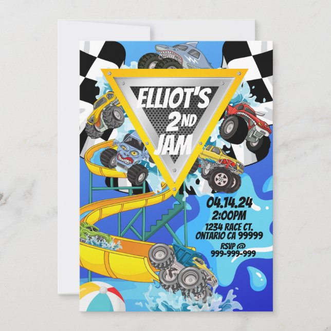 Monster Truck Pool Party Bash Invitation (Front)