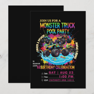 Monster Truck Pool Party Birthday Invitation