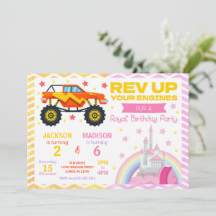 Monster Truck & Princess Joint Birthday Invitation