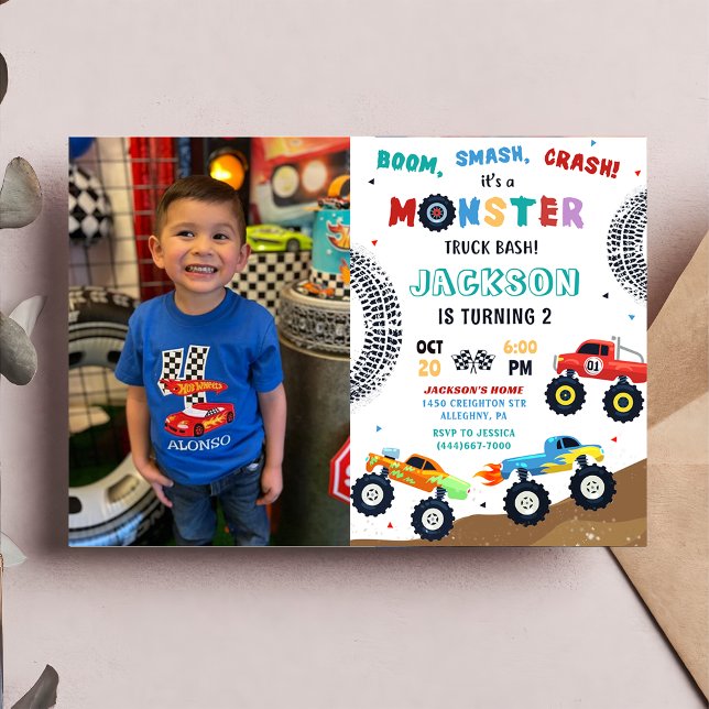 Monster Truck Racing Car Kids Birthday Photo Invitation (Creator Uploaded)