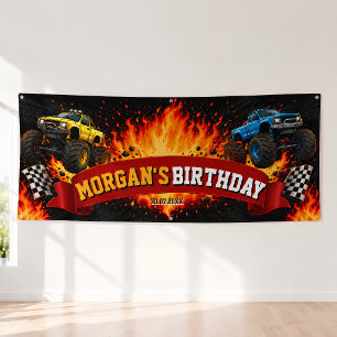 Monster Truck Racing Happy Birthday Party Banner