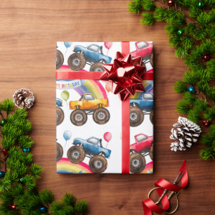 Monster Truck Rainbow Boy Birthday Bash Wrapping Paper