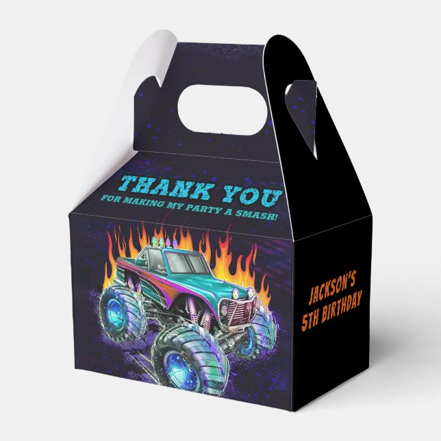 Monster Truck Rally Birthday Party Favour Box (Front Side)