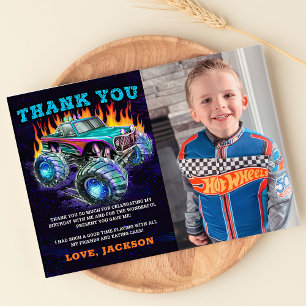 Monster Truck Rally Boy Birthday Photo Thank You Card