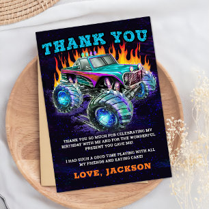 Monster Truck Rally Boy Birthday Thank You Card